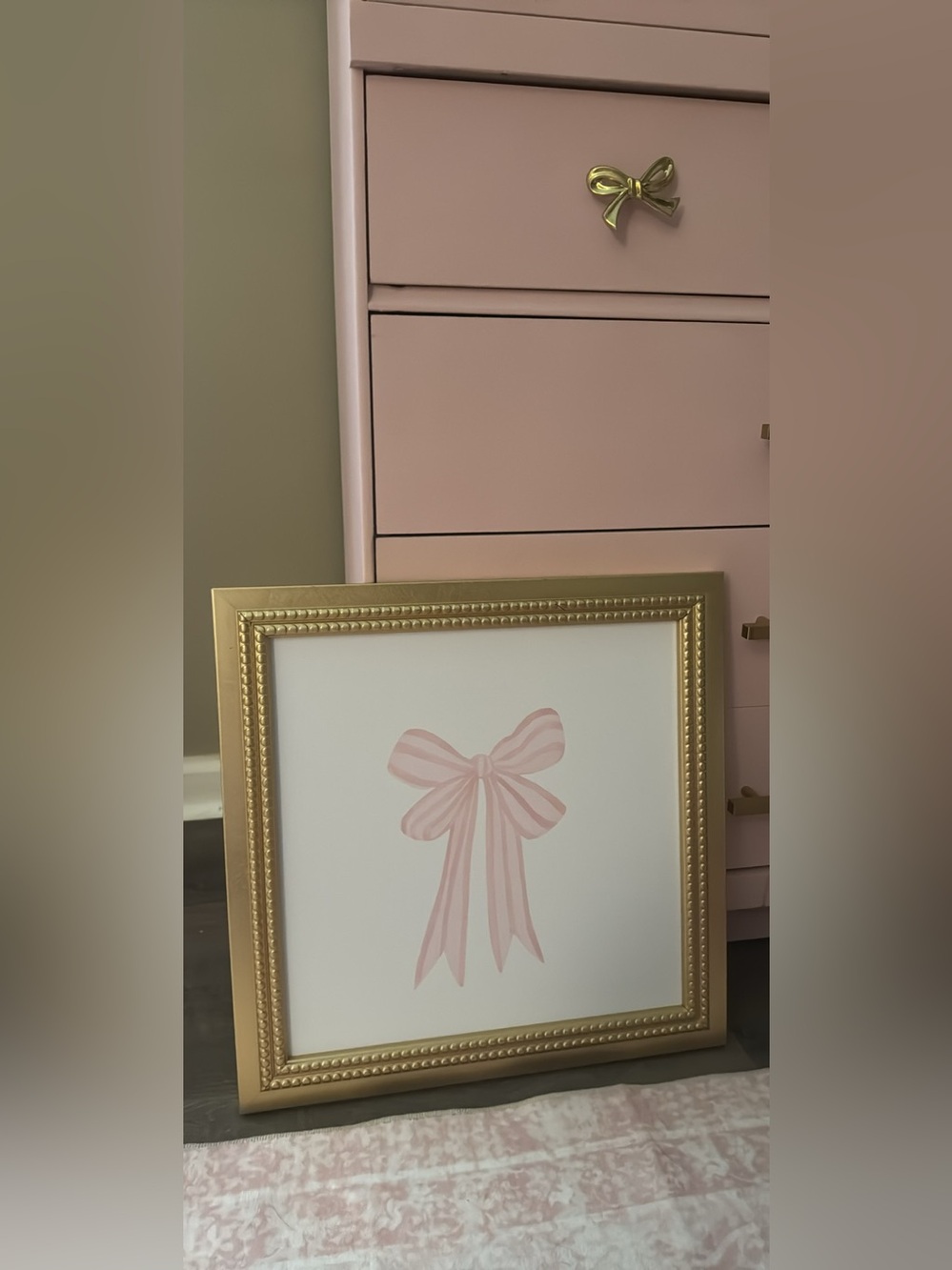 Gold Frame Wall Art with Pink Bow Print